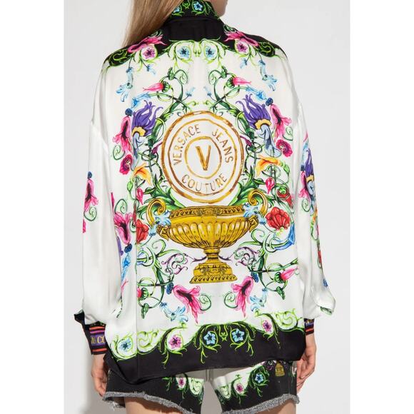 Versace Jeans Couture Garden Baroque Print Shirt White Multi Size 4 Signature - Picture 2 of 16